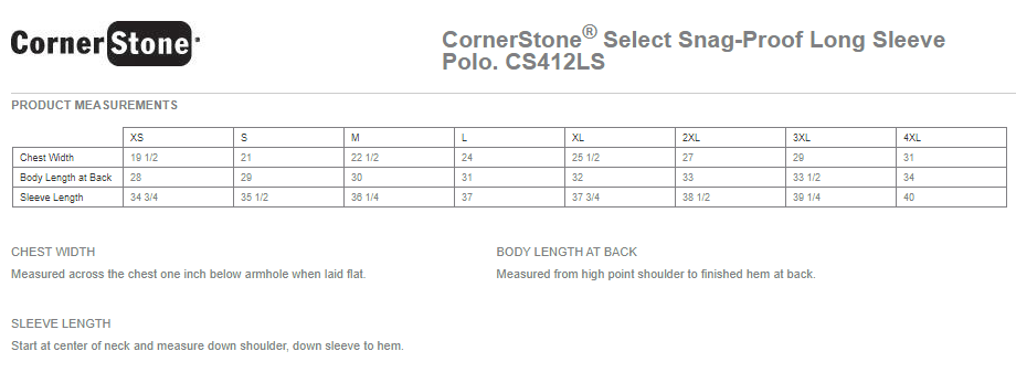 CS412LS CornerStone® Select Snag-Proof Long Sleeve Polo