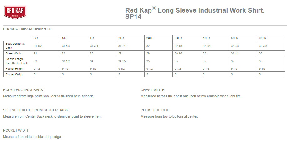 SP14 Red Kap® Long Sleeve Industrial Work Shirt