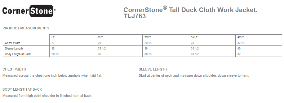 TLJ763 CornerStone® Tall Duck Cloth Work Jacket